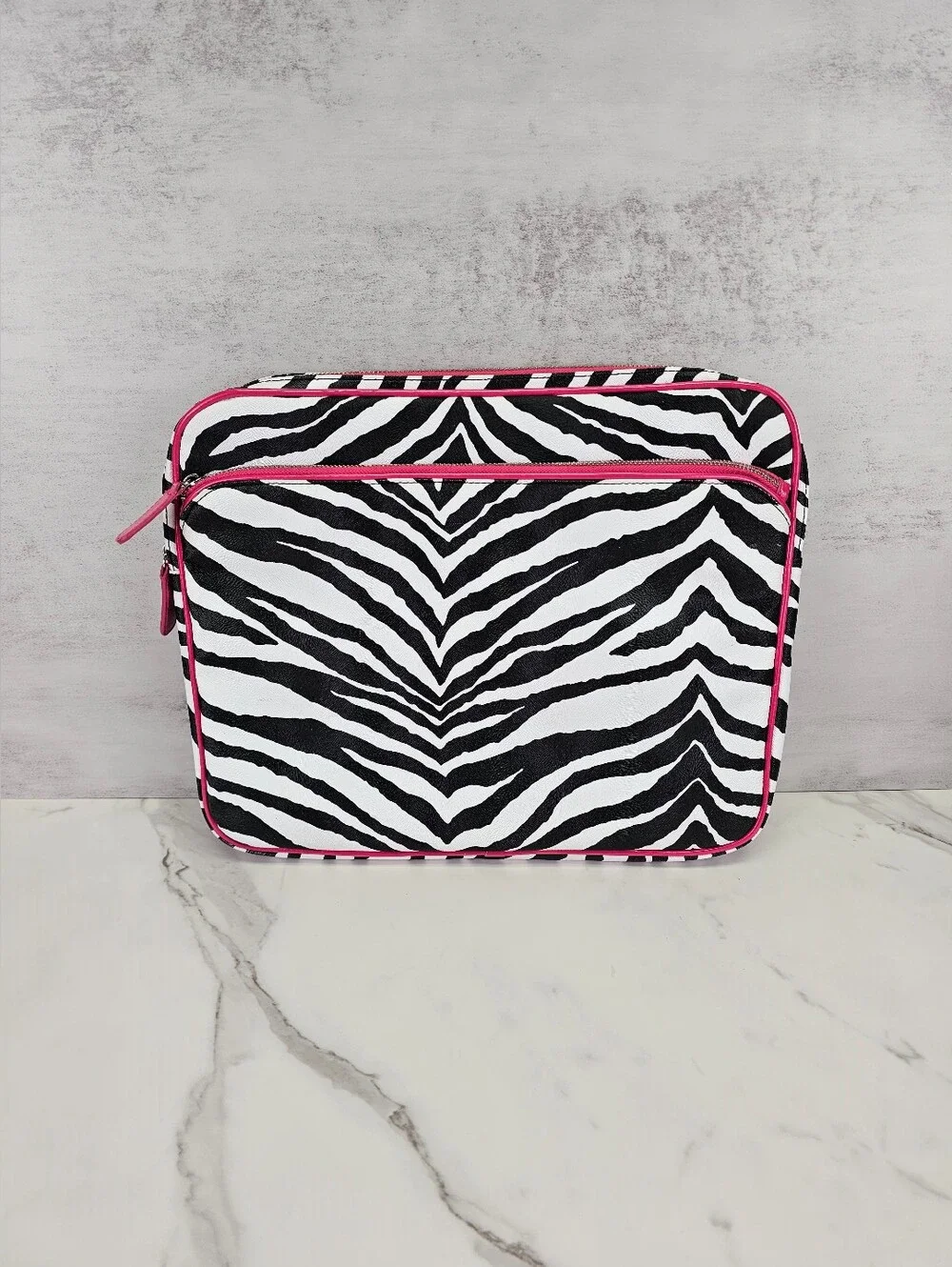 Zebra Print Laptop Case With Pink Trim